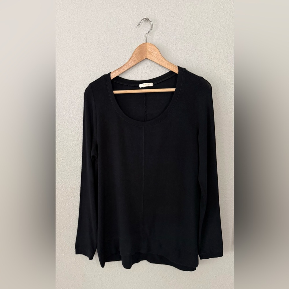 Matty M Womens Medium Black Long Sleeve Knit Top Sweater Hi-Low Angled Hem SOFT